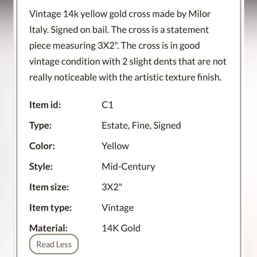 14k gold Milor Italian Free form Cross Pendant - Picture 4 of 8